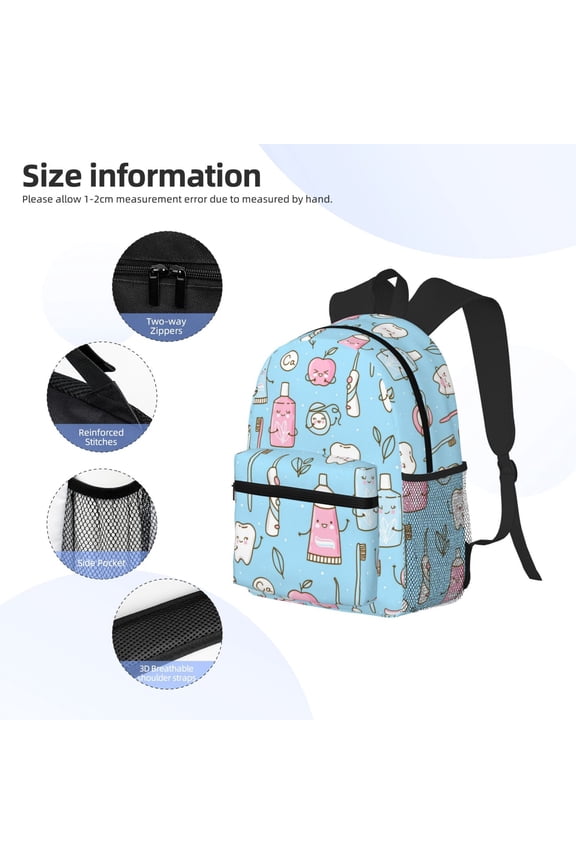 Funny Cute Teeth Print Backpack, Waterproof Backpack with Adjustable Shoulder Straps, Suitable for Campus, Business, Travel, Unisex
