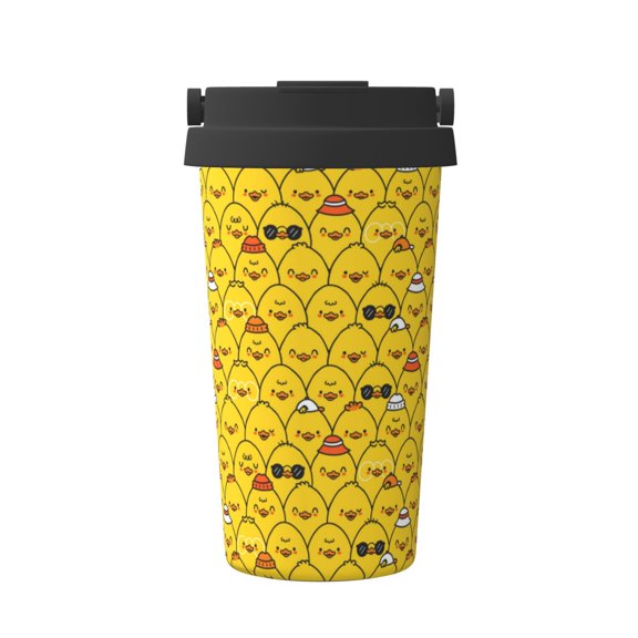 Gukieu Funny Ducks Print Insulated Coffee Cup, Portable Stainless Steel Vacuum Cup with Lid, Unisex, Suitable for Office, Cafe, Car