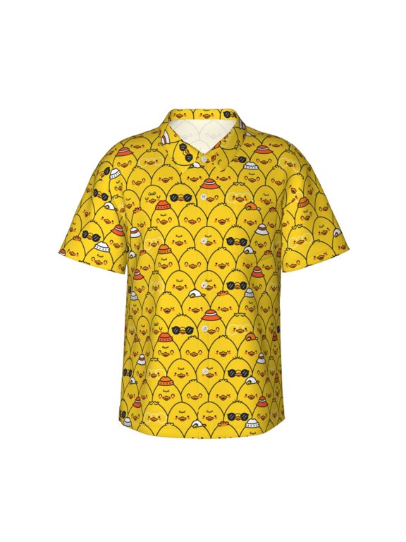Funny Ducks Print Men's Short-sleeved Shirts, Button-down Lapel Hawaiian Shirts, T-shirts, Beach Vacation Summer Casual Wear,XX-Large