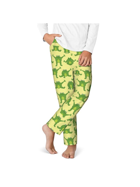 Funny Frogs Print Youth Home Trousers, Elastic Waistband with Pockets for Home and Outing, Suitable for Children Aged 5-16-Medium