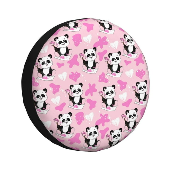 Gukieu Funny Panda Draws A Heart Print Car Tire Cover, Adjustable Waterproof and Dustproof Tire Protection Cover, Suitable for SUV, Truck, Van-16 inch