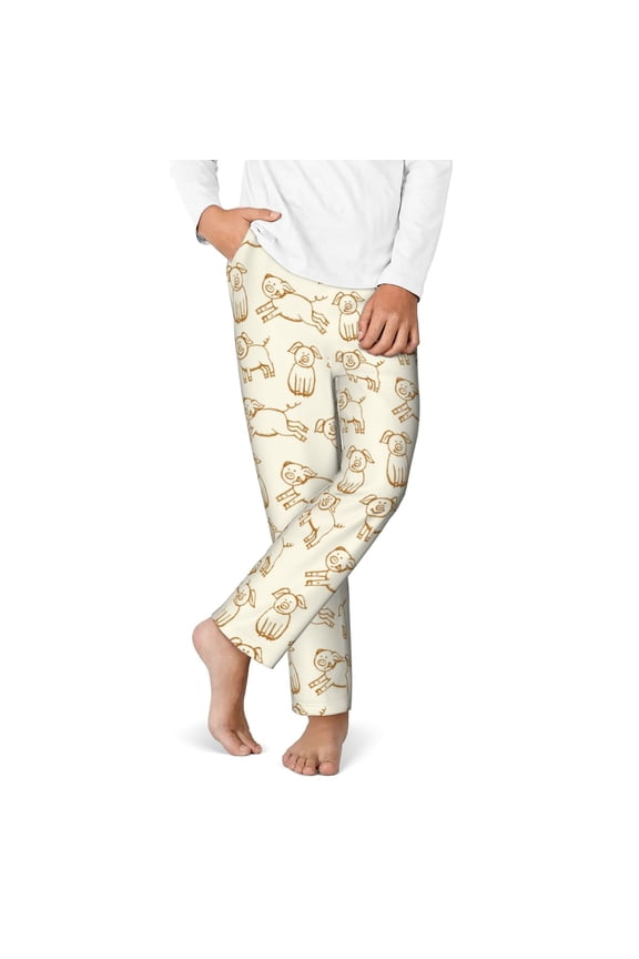 Funny Pigs Print Youth Home Trousers, Elastic Waistband with Pockets for Home and Outing, Suitable for Children Aged 5-16-Large