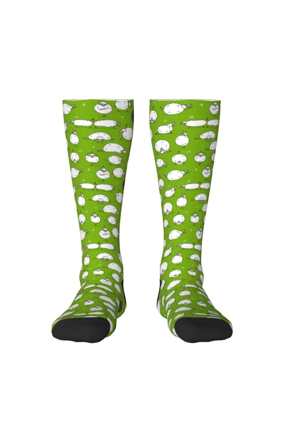 Funny Sheep Doing Yoga Print Contrast Color Stockings, Elastic Sports Socks Warm Socks Clothing Accessories, Adult Unisex