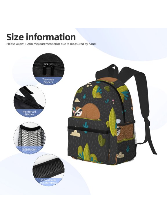 Funny Sloths In The Forest Print Backpack, Waterproof Backpack with Adjustable Shoulder Straps, Suitable for Campus, Business, Travel, Unisex