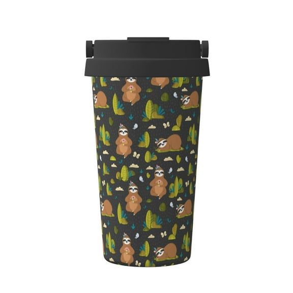 Gukieu Funny Sloths In The Forest Print Insulated Coffee Cup, Portable Stainless Steel Vacuum Cup with Lid, Unisex, Suitable for Office, Cafe, Car