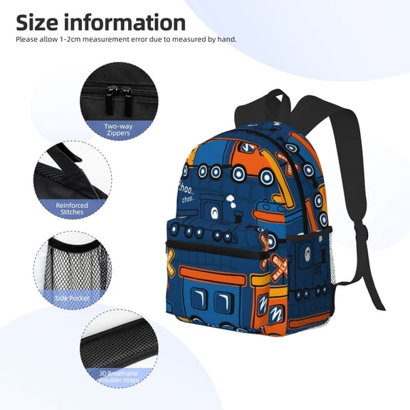 Gukieu Funny Steam Train Print Backpack, Waterproof Backpack with Adjustable Shoulder Straps, Suitable for Campus, Business, Travel, Unisex
