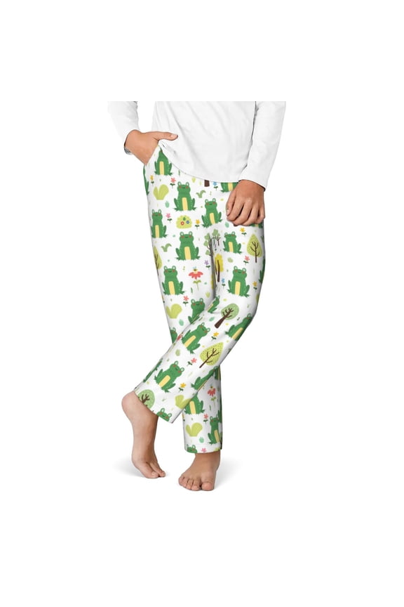 Funny Toad Print Youth Home Trousers, Elastic Waistband with Pockets for Home and Outing, Suitable for Children Aged 5-16-XS(5-6)