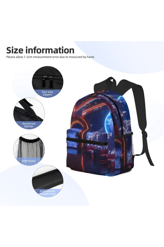 Futuristic Bar Space View Print Backpack, Waterproof Backpack with Adjustable Shoulder Straps, Suitable for Campus, Business, Travel, Unisex