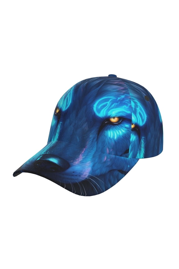 Futuristic Blue Light Wolf Prin Baseball Cap, Adjustable Sweat-wicking Daily,Travel, Sports Cap, Unisex