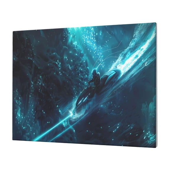 Gukieu Futuristic Jet Ski Adventure Print Horizontal Canvas Decorative Painting 12x16 Inch Shrinkage Resistant Frame Hanging Home Wall Art Decor