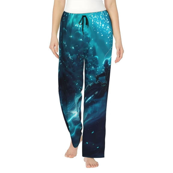Gukieu Futuristic Jet Ski Adventure Print Women's Home Trousers, with Pockets and Drawstring Pajamas, Home Pajamas, Sleepwear-X-Large