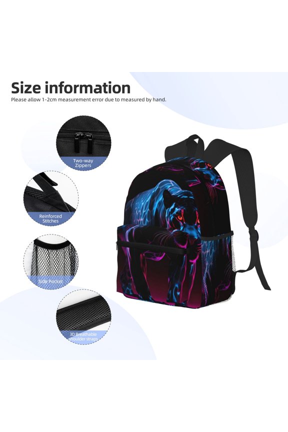 Futuristic Purple Panther Print Backpack, Waterproof Backpack with Adjustable Shoulder Straps, Suitable for Campus, Business, Travel, Unisex