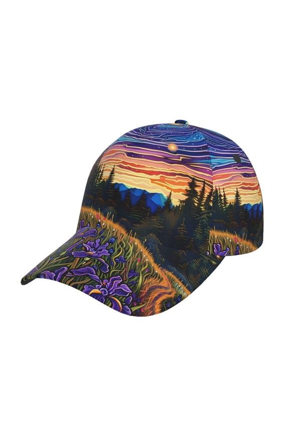 Galactic Night Over Meadow Prin Baseball Cap, Adjustable Sweat-wicking Daily,Travel, Sports Cap, Unisex