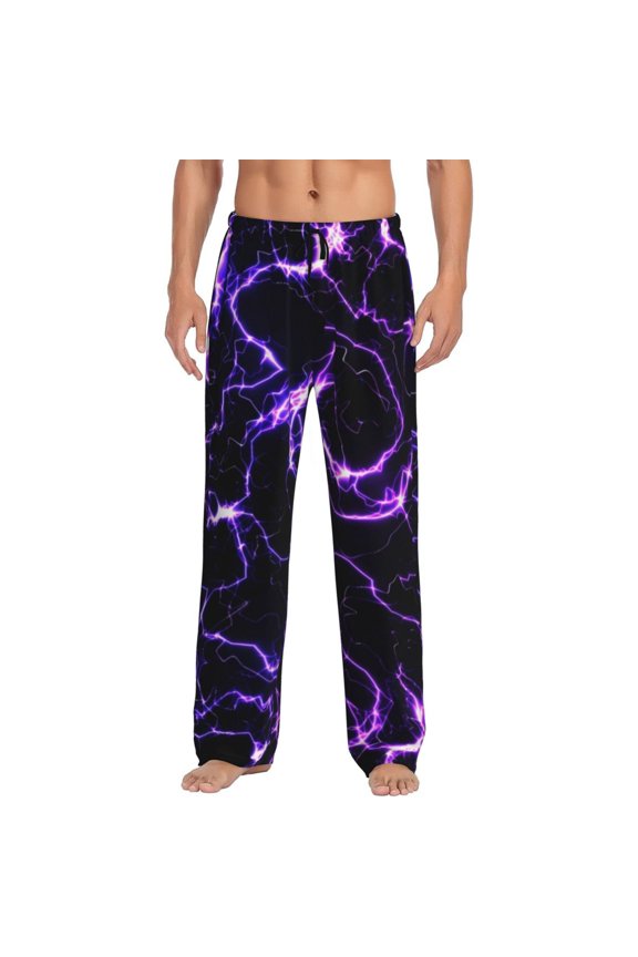 Galaxy Lightning Print Men's Home Trousers, Elastic Drawstring Home Pajamas Clothing Suitable for Adult Men-3X-Large