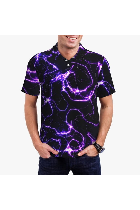 Galaxy Lightning Print Men's Quick-drying POLO Shirt, Button-down Summer T-shirt, Suitable for Work and Outdoor Activities-Small