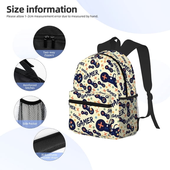 Gukieu Game Controller Print Backpack, Waterproof Backpack with Adjustable Shoulder Straps, Suitable for Campus, Business, Travel, Unisex