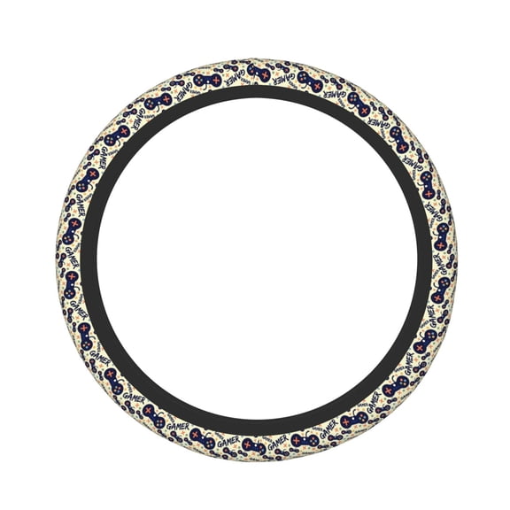Gukieu Game Controller Print Elastic Steering Wheel Cover, Anti-slip and Sweat-proof Car Steering Wheel Protector Cover for Cars, Vans, Trucks Car Accessories