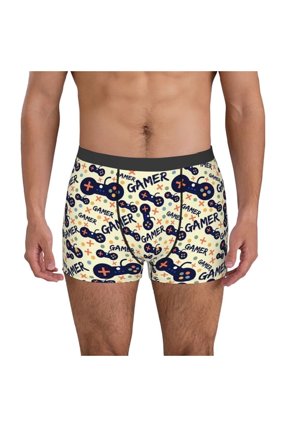 Game Controller Print Men's Boxer Briefs, High Elastic Moisture Wicking Boxer Briefs Underwear-Small