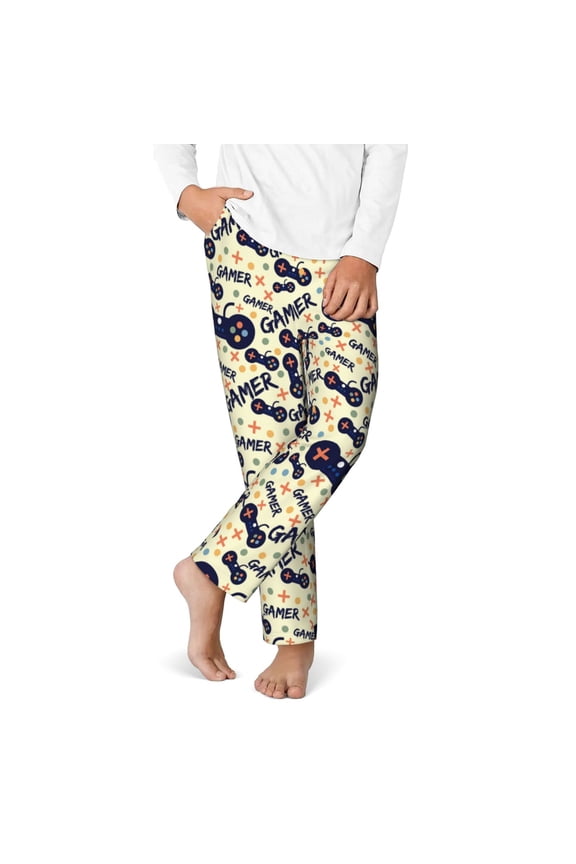 Game Controller Print Youth Home Trousers, Elastic Waistband with Pockets for Home and Outing, Suitable for Children Aged 5-16-Medium