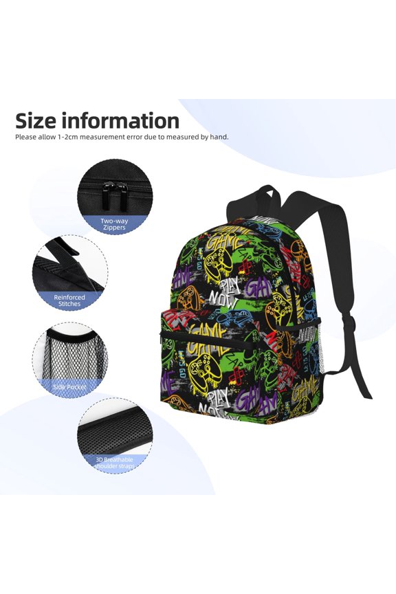 Game Joysticks Print Backpack, Waterproof Backpack with Adjustable Shoulder Straps, Suitable for Campus, Business, Travel, Unisex