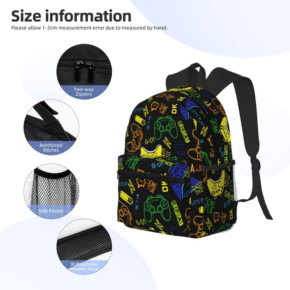 Gukieu Game Play Print Backpack, Waterproof Backpack with Adjustable Shoulder Straps, Suitable for Campus, Business, Travel, Unisex