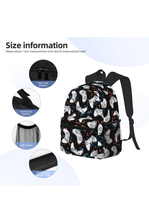 Cool Gamepad Print Backpack, Waterproof Backpack with Adjustable Shoulder Straps, Suitable for Campus, Business, Travel, Unisex