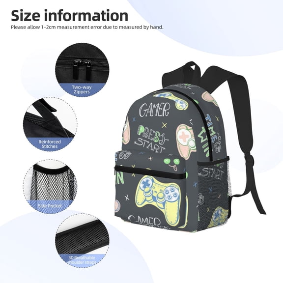 Gukieu Gamers Print Backpack, Waterproof Backpack with Adjustable Shoulder Straps, Suitable for Campus, Business, Travel, Unisex