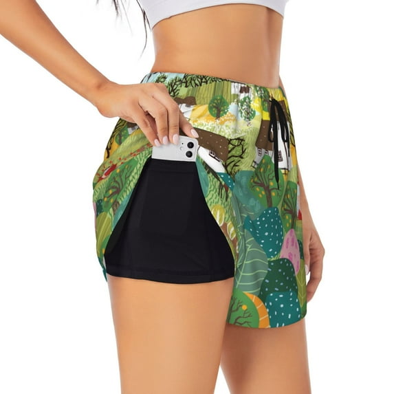 Gukieu Garden Farm Print Women's Sports Shorts with Drawstring Elastic Waistband for Running, Yoga, Fitness-X-Large