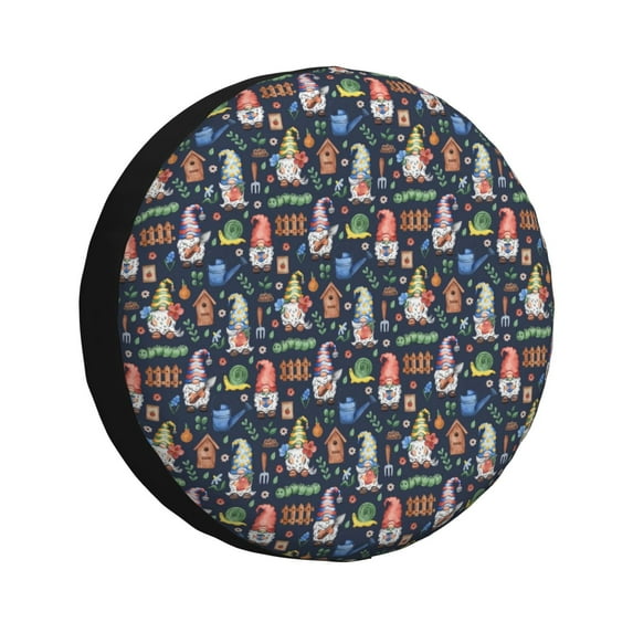 Gukieu Garden Gnomes Print Car Tire Cover, Adjustable Waterproof and Dustproof Tire Protection Cover, Suitable for SUV, Truck, Van-17 inch