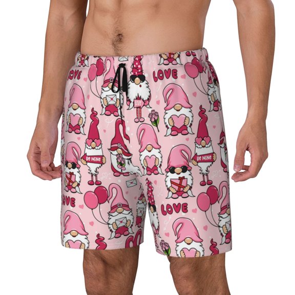 Gukieu Garden Gnomes Print Men's Double Layer Sports Swim Trunks, Quick Dry Adjustable Waist Swim Shorts Swimwear-XX-Large
