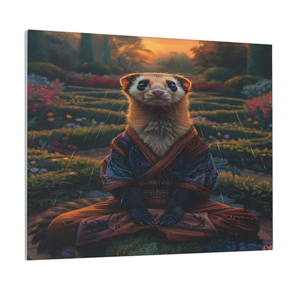 Gukieu Garden Meditating Weasel Print Canvas Decorative Hanging Painting, Waterproof Art Wall Decoration with Frame, Suitable for Living Room, Bedroom