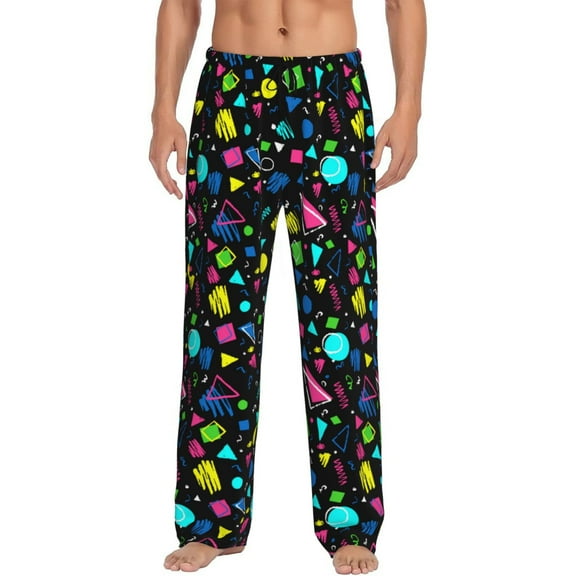 Gukieu Geometric 1980s Styled Print Men's Home Trousers, Elastic Drawstring Home Pajamas Clothing Suitable for Adult Men-Large