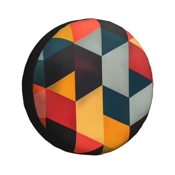 Gukieu Geometric Cube Pattern Art Print Car Tire Cover, Adjustable Waterproof and Dustproof Tire Protection Cover, Suitable for SUV, Truck, Van-14 inch