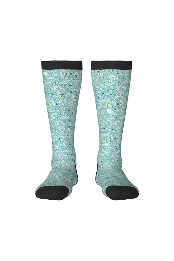 Geometric Elements Print Contrast Color Stockings, Elastic Sports Socks Warm Socks Clothing Accessories, Adult Unisex