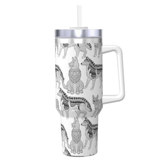 Gukieu German Shepherd Dog Print 40OZ Ice Cup, Stainless Steel Vacuum Kettle with Handle Suitable for Hot and Cold Drinks, Travel, Fitness