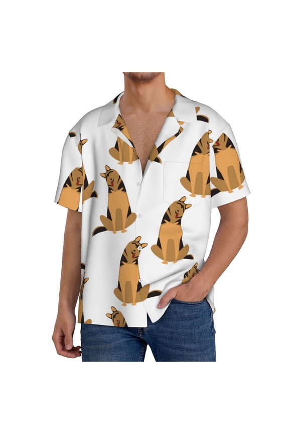 German Shepherd Dog Print Men's Short-sleeved Shirts, Button-down Pocket Shirts, T-shirts, Beach Vacation Travel Summer Clothing-Medium