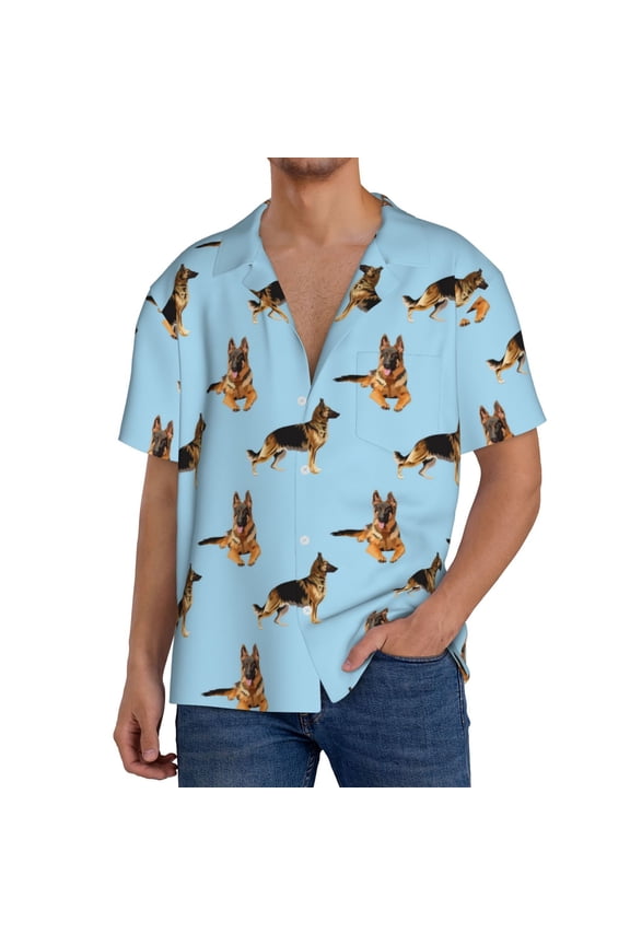 German Shepherd Dog Print Men's Short-sleeved Shirts, Button-down Pocket Shirts, T-shirts, Beach Vacation Travel Summer Clothing-Medium