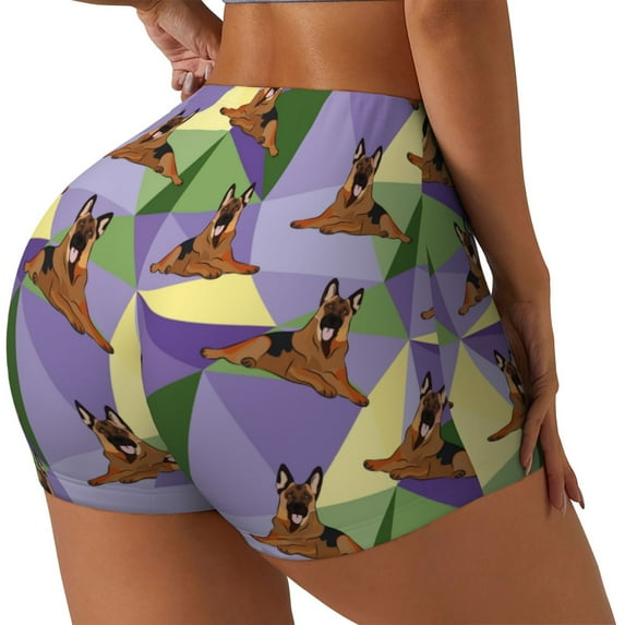 Gukieu German Shepherd Dog Print Women's Sports Shorts, Elastic Waist High Stretch Running Yoga Gym Sweatpants-X-Large