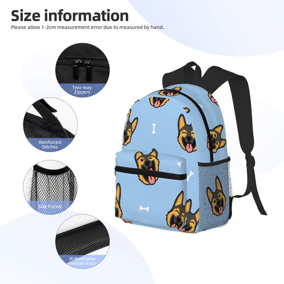 Gukieu German Shepherd Puppy Print Backpack, Waterproof Backpack with Adjustable Shoulder Straps, Suitable for Campus, Business, Travel, Unisex