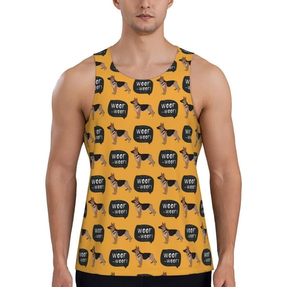 Gukieu German Shepherd Woof Print Men's Quick Dry Fitness Vest, Round Neck Sleeveless Fitness Bodybuilding Top-XX-Large