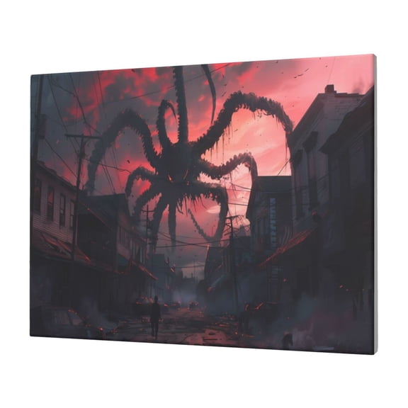 Gukieu Giant Monster Over City Print Horizontal Canvas Decorative Painting 12x16 Inch Shrinkage Resistant Frame Hanging Home Wall Art Decor