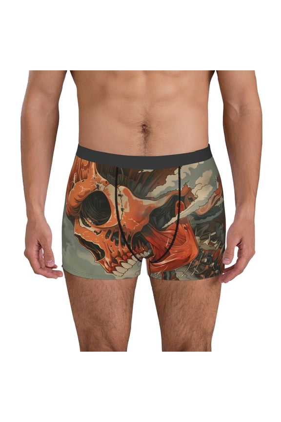 Gigantic Skull In Clouds Print Men's Boxer Briefs, High Elastic Moisture Wicking Boxer Briefs Underwear-Medium