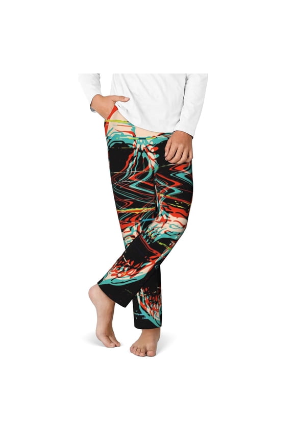 Glitch Screaming Skull Print Youth Home Trousers, Elastic Waistband with Pockets for Home and Outing, Suitable for Children Aged 5-16-XS(5-6)