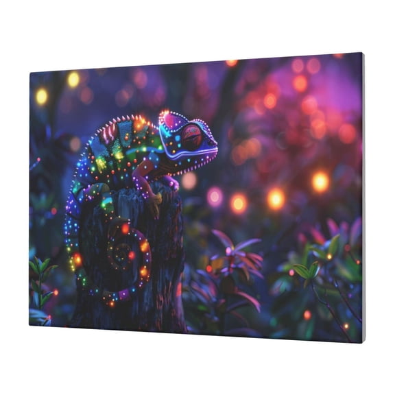 Gukieu Glowing Chameleon Fantasy Art Print Horizontal Canvas Decorative Painting 12x16 Inch Shrinkage Resistant Frame Hanging Home Wall Art Decor