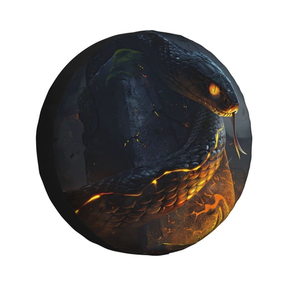 Gukieu Glowing Snake Dark Forest Print Car Tire Cover, Adjustable Waterproof and Dustproof Tire Protection Cover, Suitable for SUV, Truck, Van-14 inch
