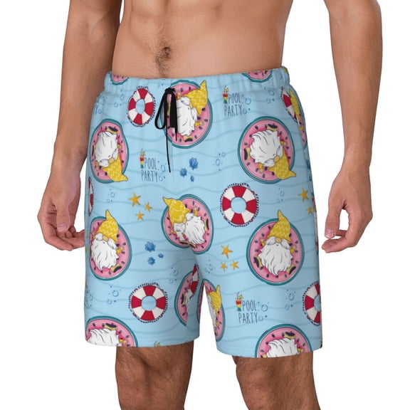 Gukieu Gnome On A Watermelon Mattress In The Pool Print Men's Double Layer Sports Swim Trunks, Quick Dry Adjustable Waist Swim Shorts Swimwear-3X-Large