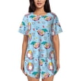 thumbnail image 1 of Gukieu Gnome Pool Party Print Women's Short-sleeved Pajama Set, Round Neck Button Top Elastic Shorts 2-piece Set, Summer Home Leisure Clothing-XX-Large, 1 of 6