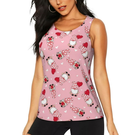 Gukieu Gnome With Heart Print Women's Quick-drying Fitness Vest, Round Neck Sleeveless Fitness T-shirt, Suitable for Yoga, Sports-XX-Large