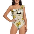 thumbnail image 1 of Gukieu Gnomes Bees And Sunflowers Print One-shoulder Ruffled One-piece Swimsuit with Removable Chest Pads and Tummy-control Swimsuit for Women-Large, 1 of 6