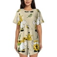 thumbnail image 1 of Gukieu Gnomes Bees And Sunflowers Print Women's Short-sleeved Pajama Set, Round Neck Button Top Elastic Shorts 2-piece Set, Summer Home Leisure Clothing-Small, 1 of 6